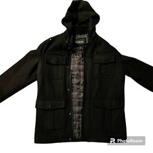 Guess Men’s Heavy-Duty Pea Coat - lightly worn - Black - Winter coat